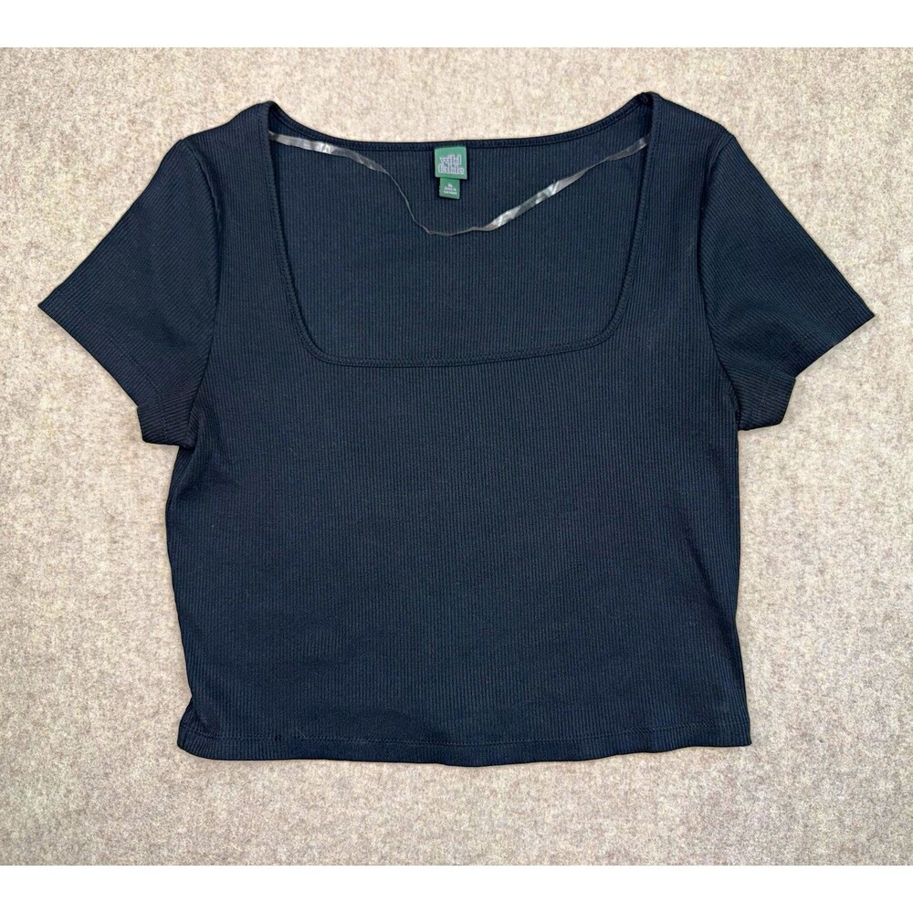 Wild Fable Women’s XL Black Square Neck Ribbed Knit Stretch Cropped Tee